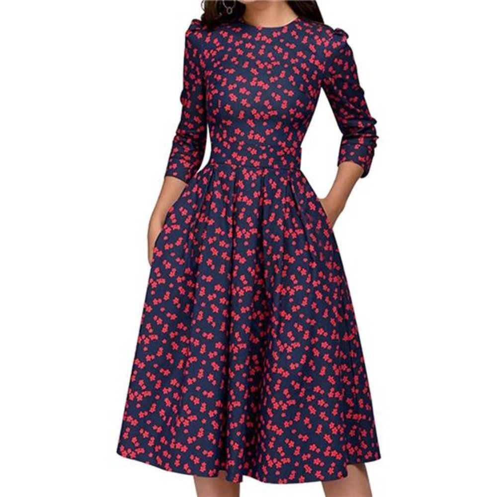 Women's Vintage Dress Elegant Midi Evening Dress 3/4 Sleeves